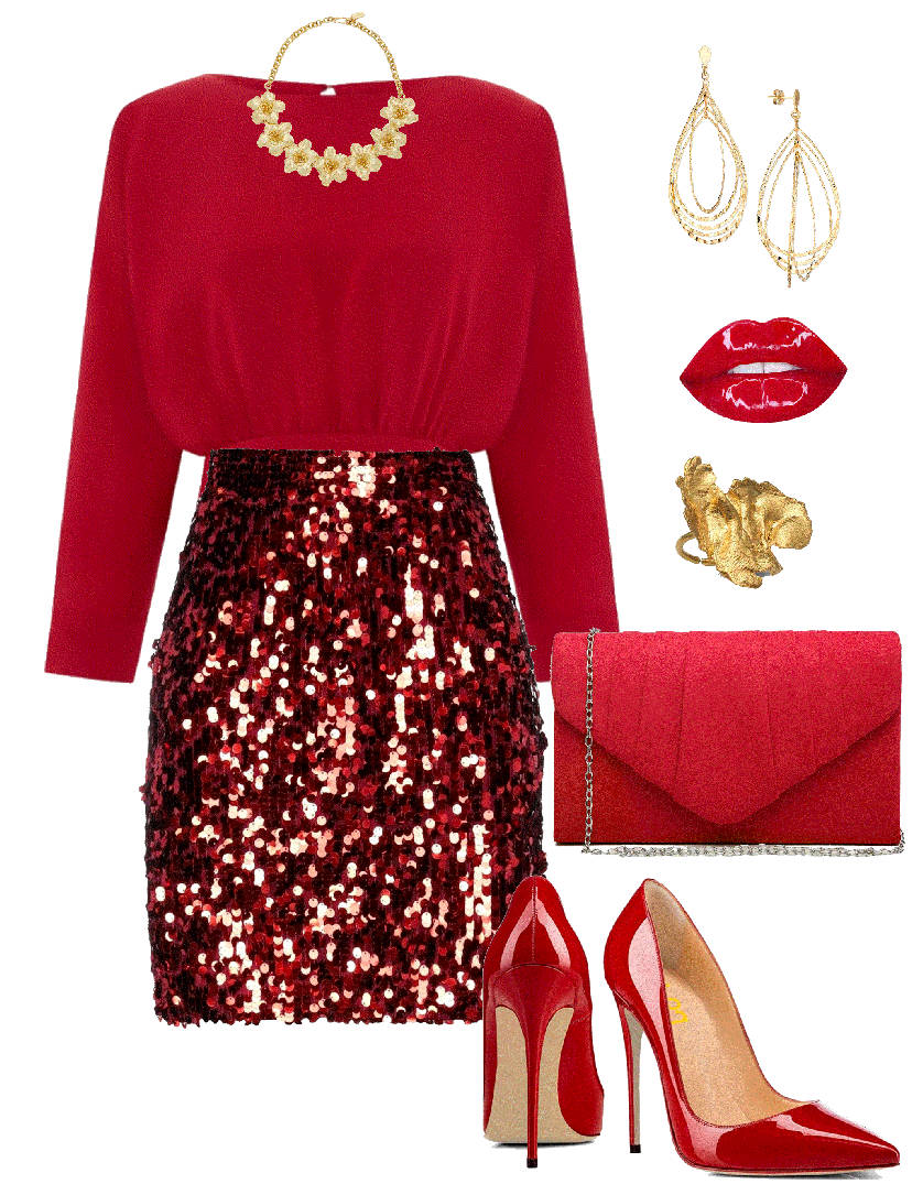 red sequin skirt