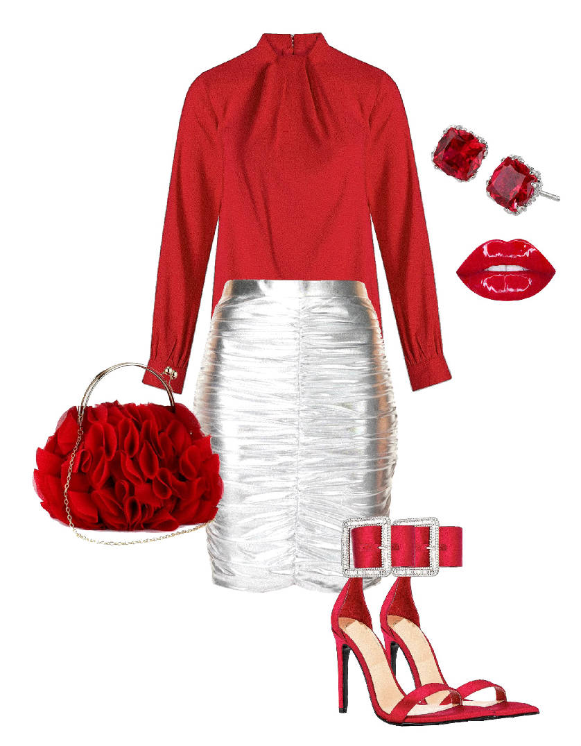 evening outfit silver and red