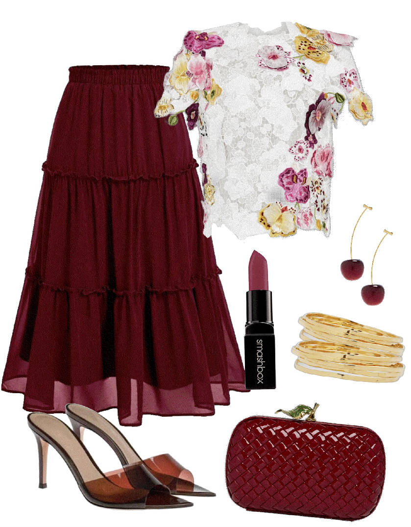 layered skirt and lace top