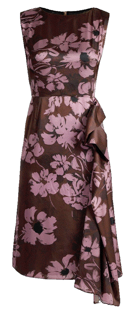 Nica sleeveless dress with side ruffle in floral twill crepe Santorelli