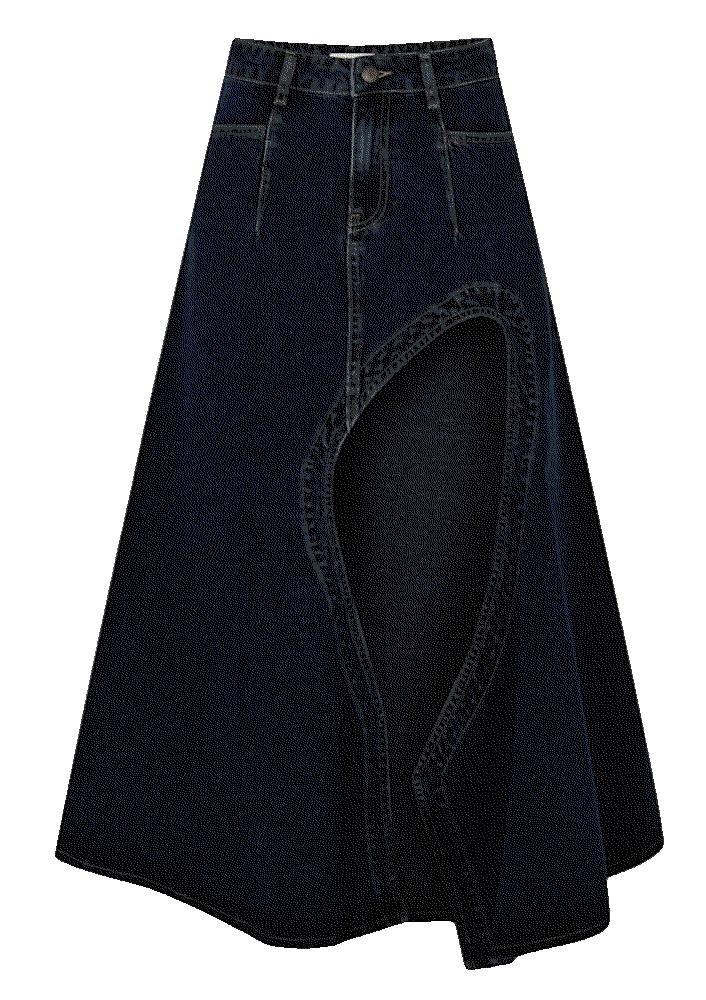 Denim maxi skirt with high slit dark indigo Goc Denim
