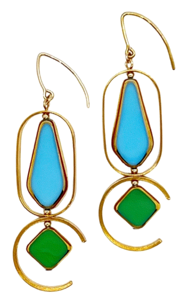 opaque pastel blue & green geometric art earrings Aracheli studio
