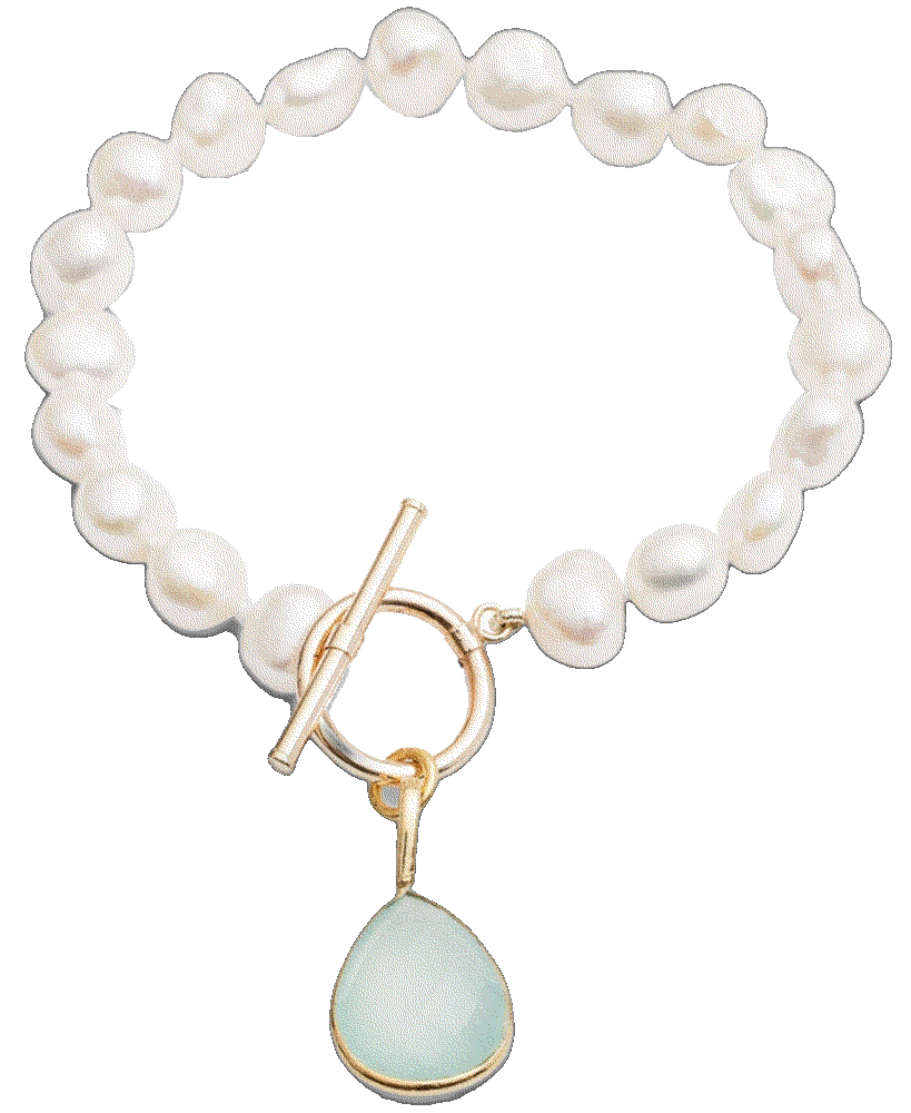 Freshwater Pearl Bracelet With An Aqua Chalcedony Drop Pendant Pearls Of The Orient