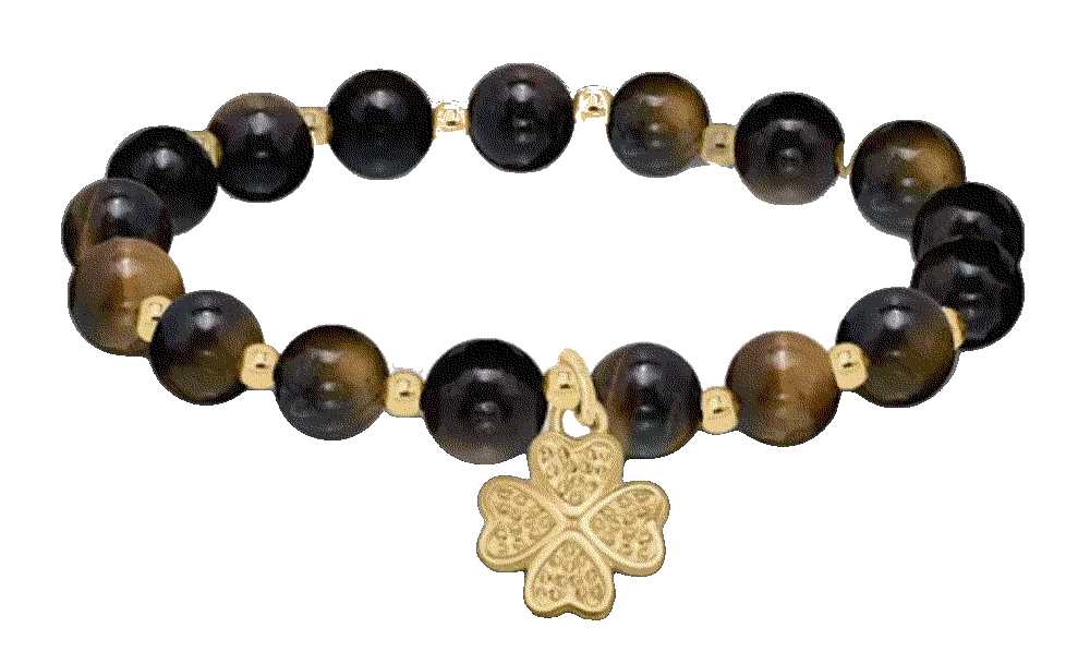 Aqua beads clover charm stretch bracelet Aqua