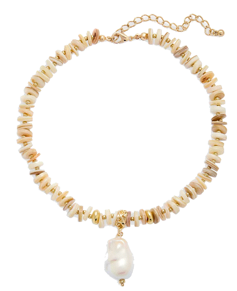 Freshwater pearl gemstone beaded pendant necklace in gold  Aqua