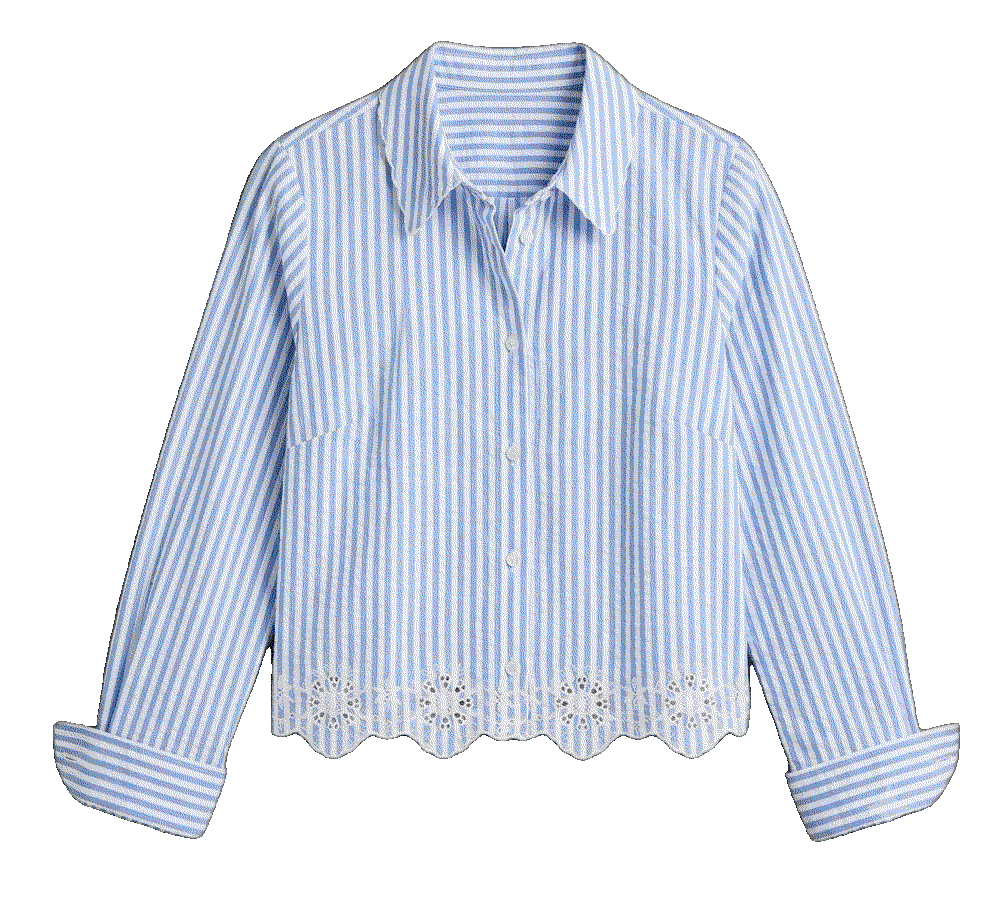 Aqua eyelet stripe poplin button down shirt Aqua
