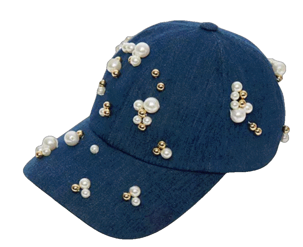 Lele sadoughi scattered faux pearl denim baseball cap Lele Sadoughi 