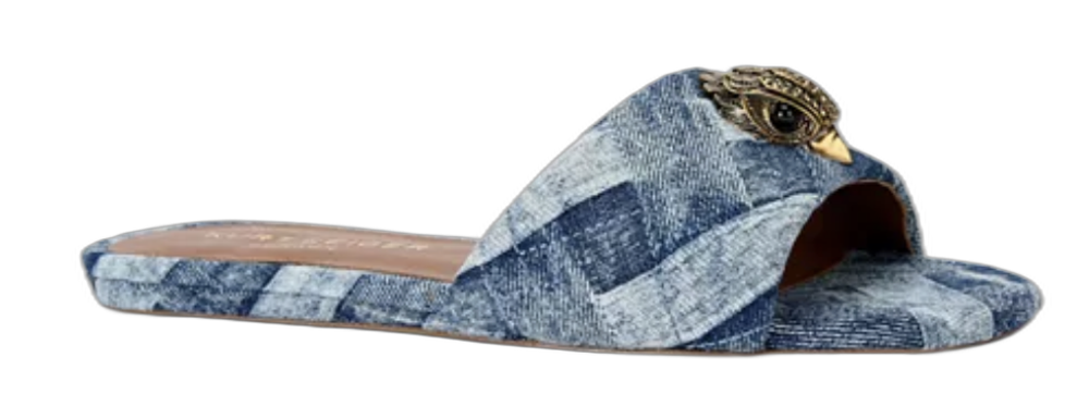 Kensington square toe crystal eagle head blue slide sandals Kurt Geiger London
