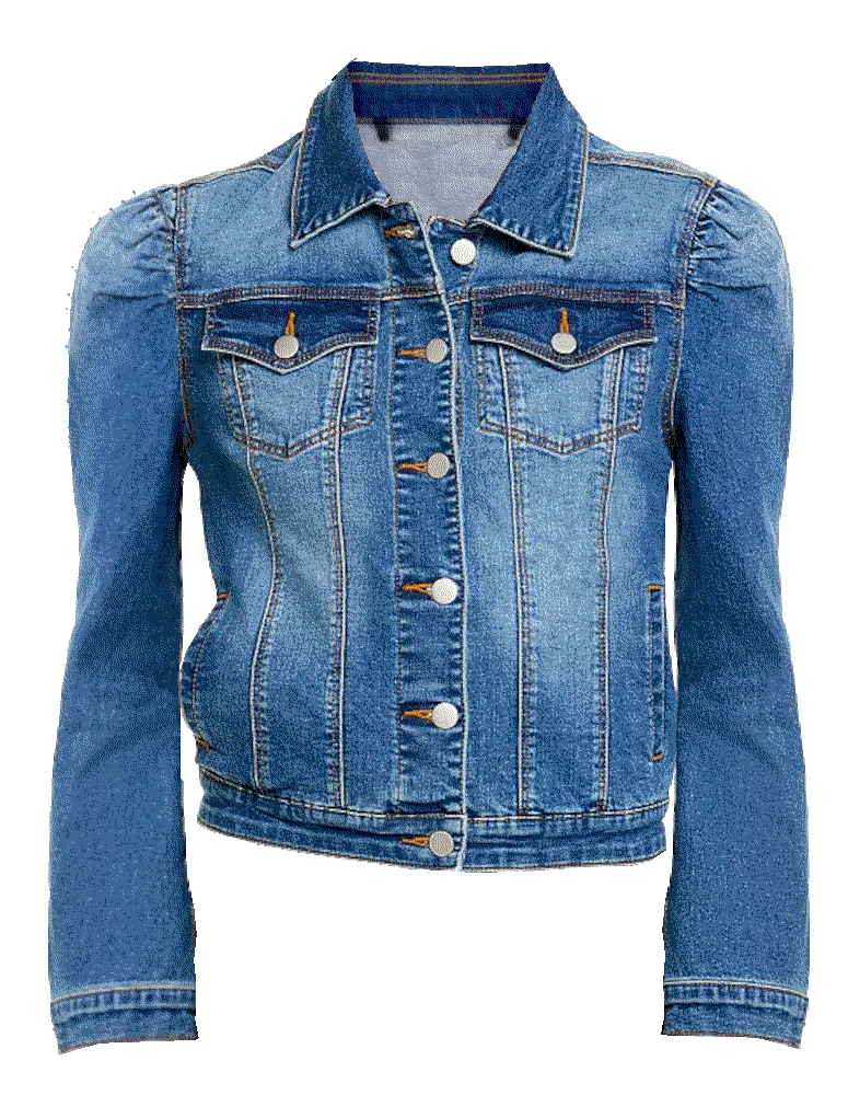 Puff Sleeve Denim Jacket Aqua