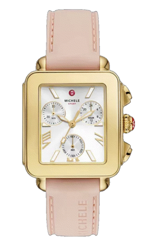 Chronograph 18k gold plated pink silicone watch 34mm x 36mm Michele Deco Sport