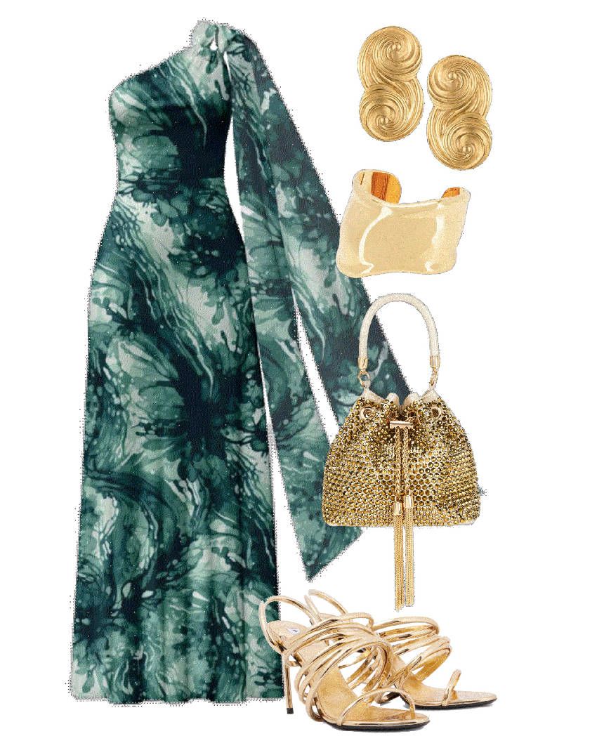 floral party maxi dress in green