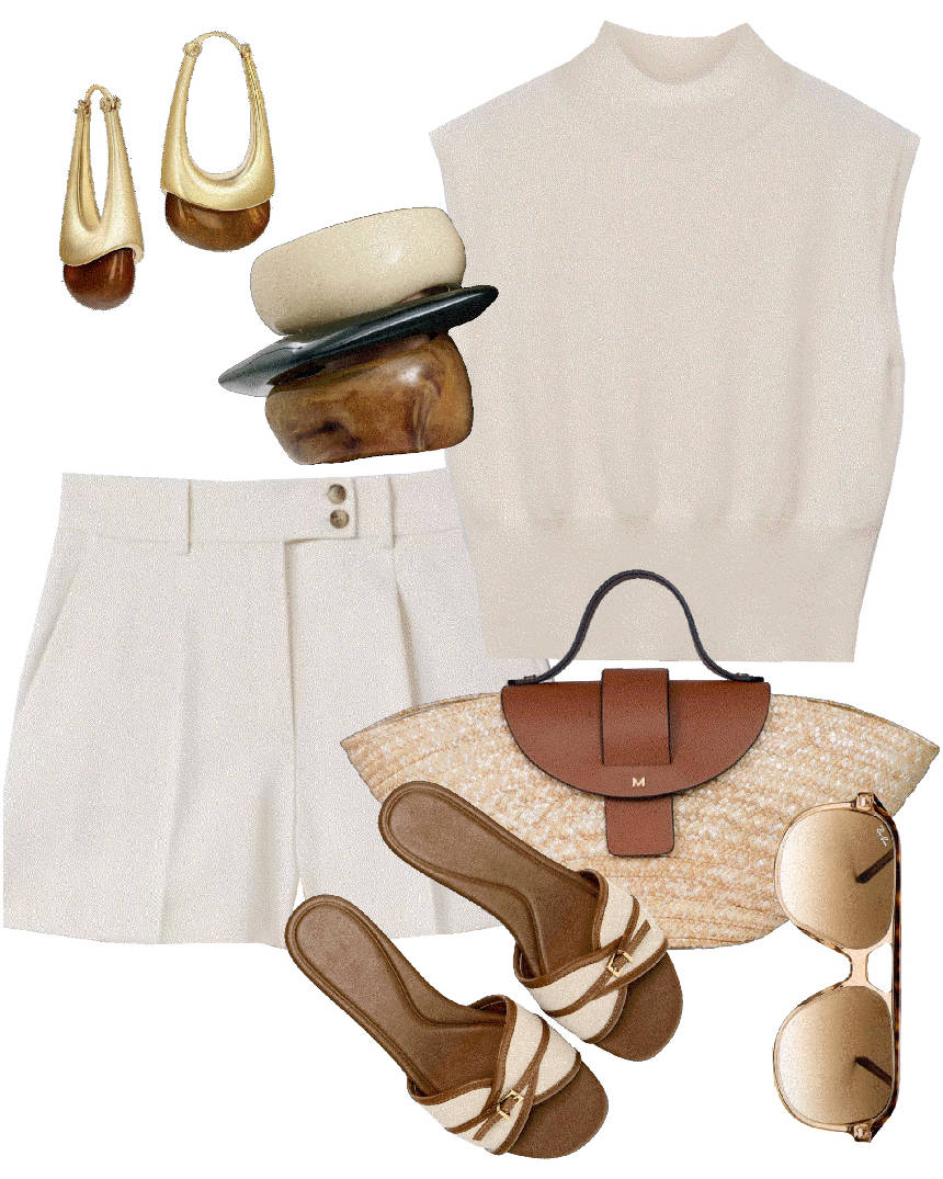 cream shorts styled with cream top