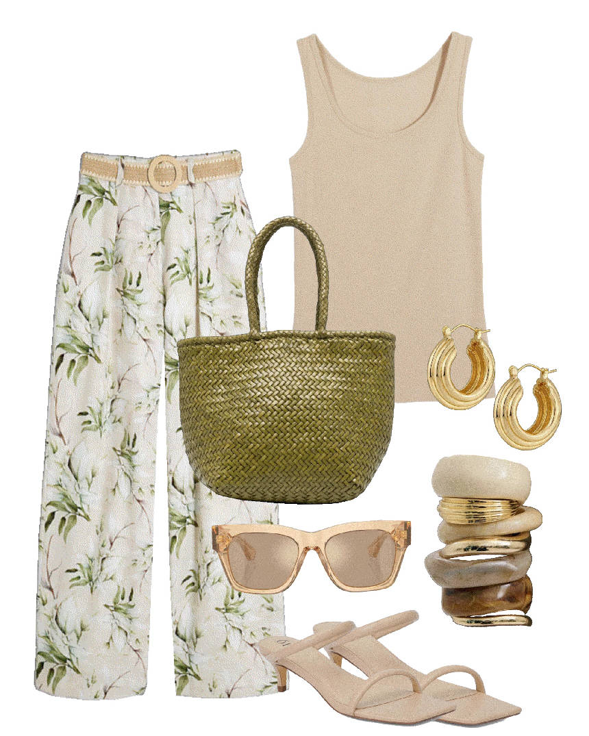 beige white and olive green outfit