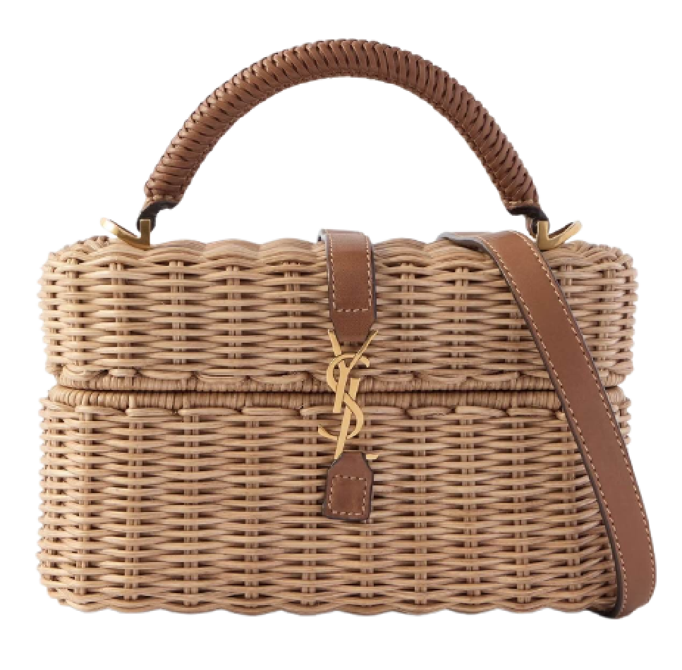 Gaby Vanity leather-trimmed woven wicker shoulder bag Saint Laurent