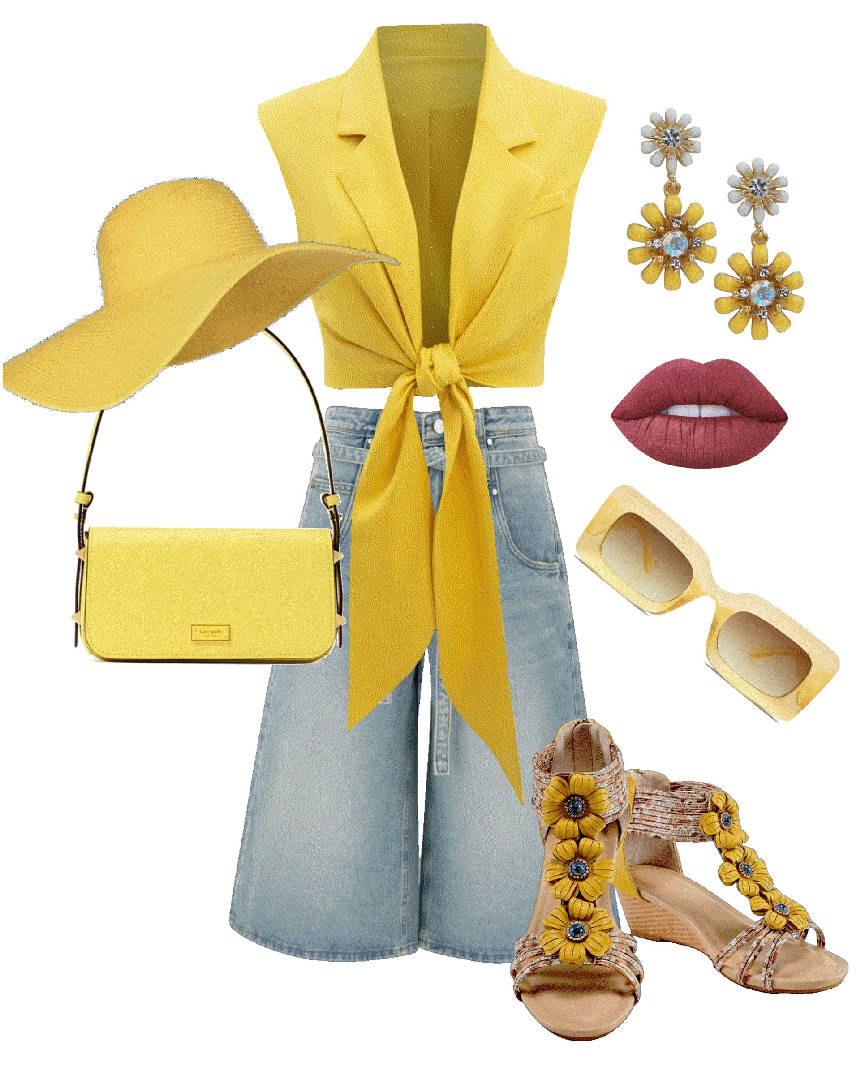 bermuda shorts in denim with yellow top