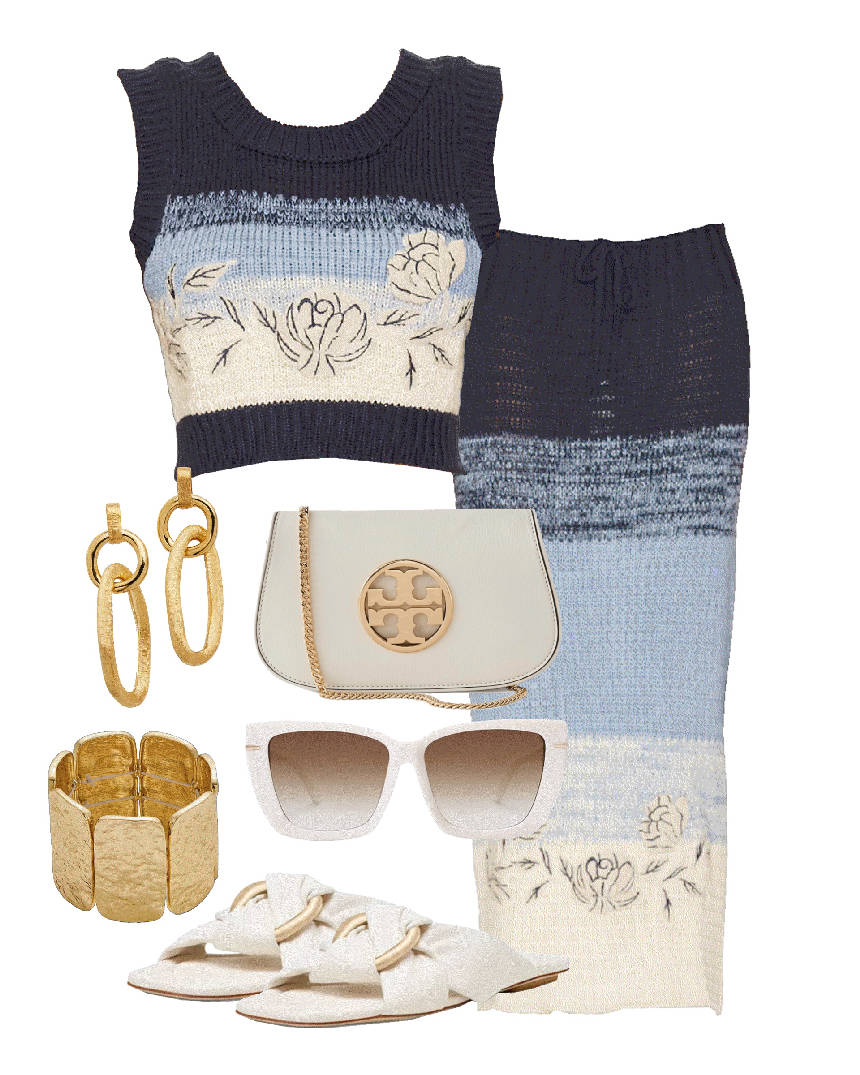 crochet matching set and white sliders