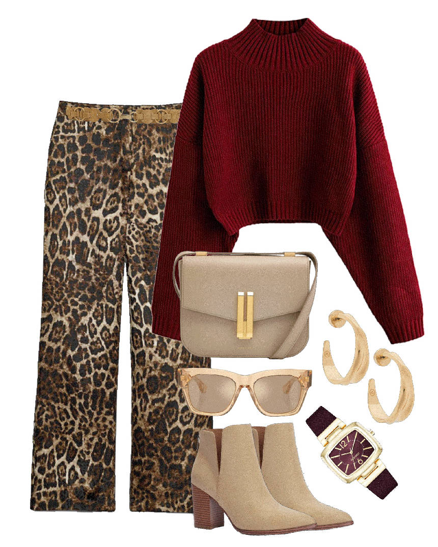 animal pirnt pants with ankle boots
