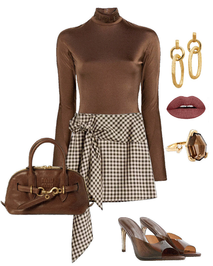 plaid bow mini skirt outfit