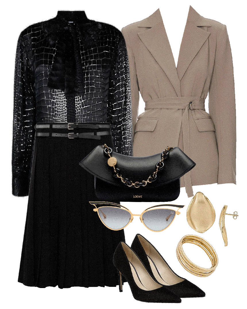 defined waistline blazer over black outfit