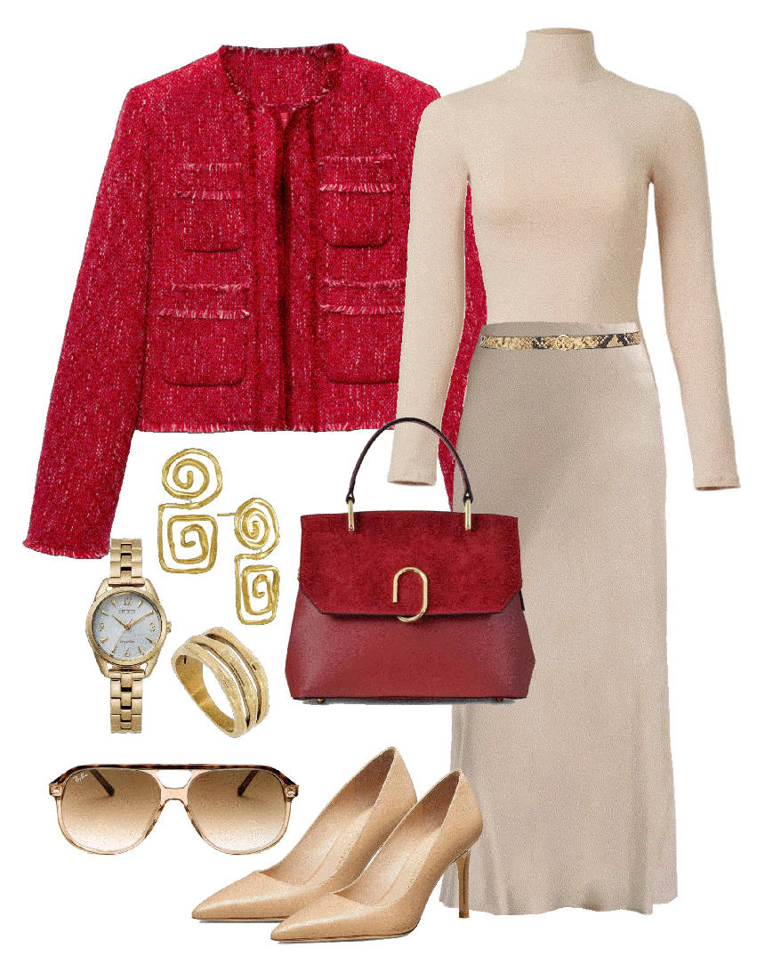 tweed jacket and long sleeve bodysuit