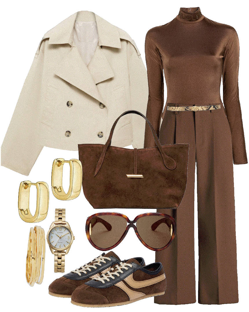 trench coat with brown pants outfit