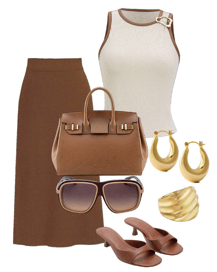 tank top with skirt and plain hoop earrings