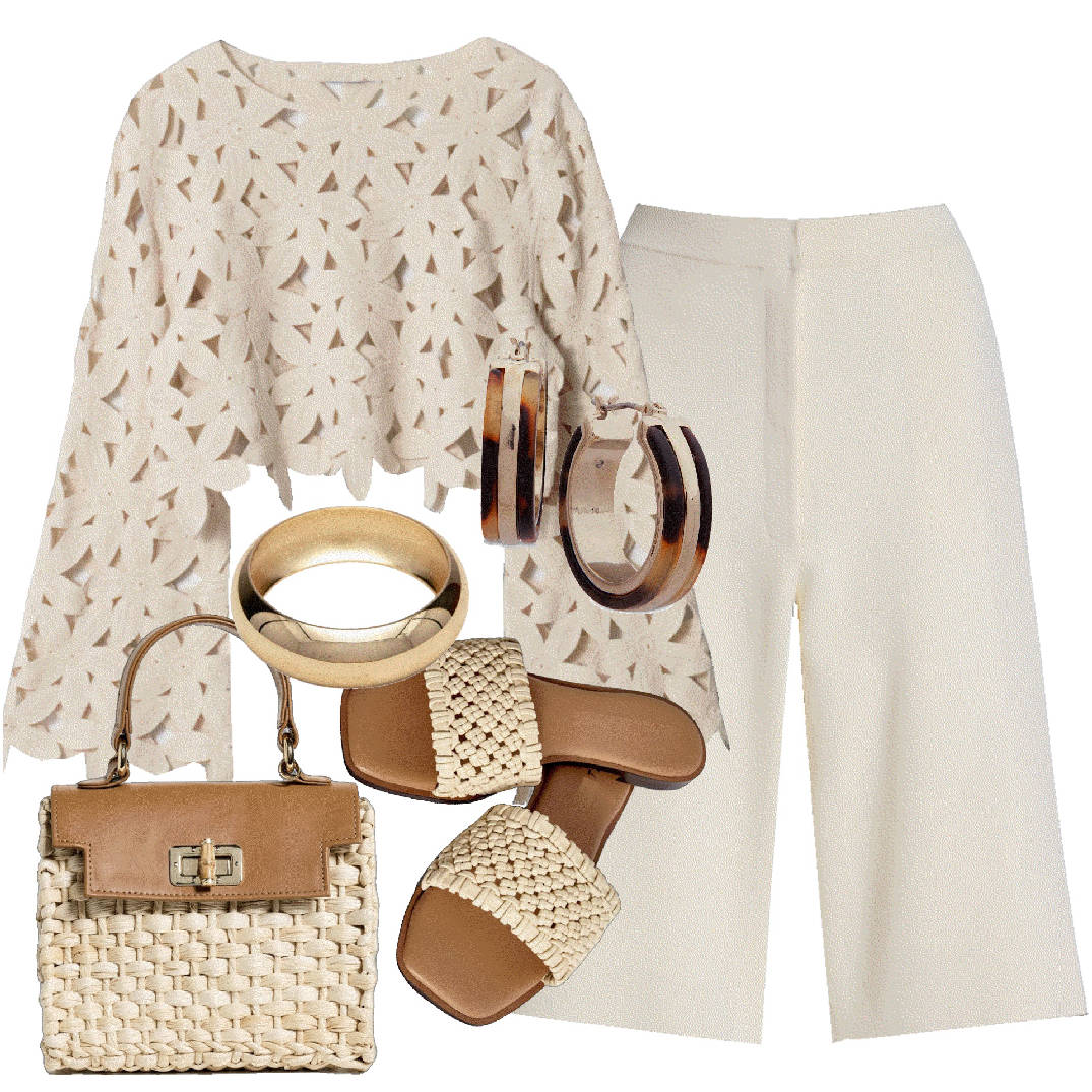 cream color bermuda and top