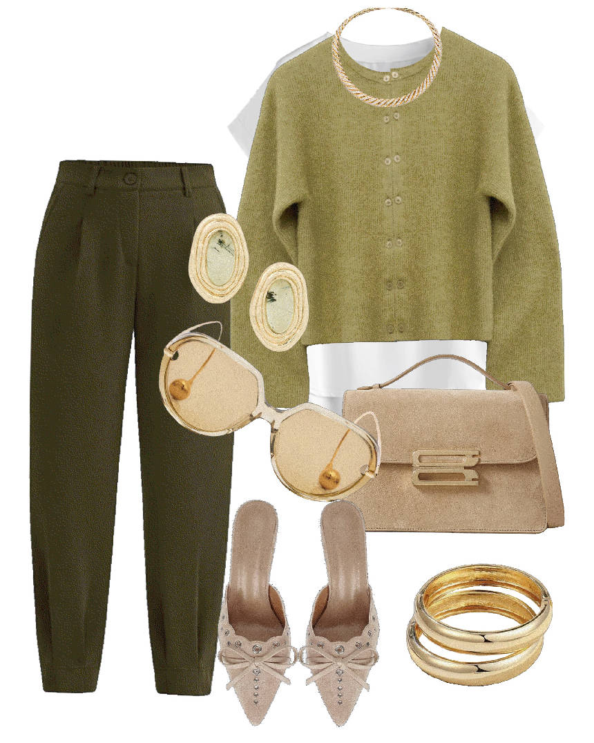 trendy acid green cardigan and pants