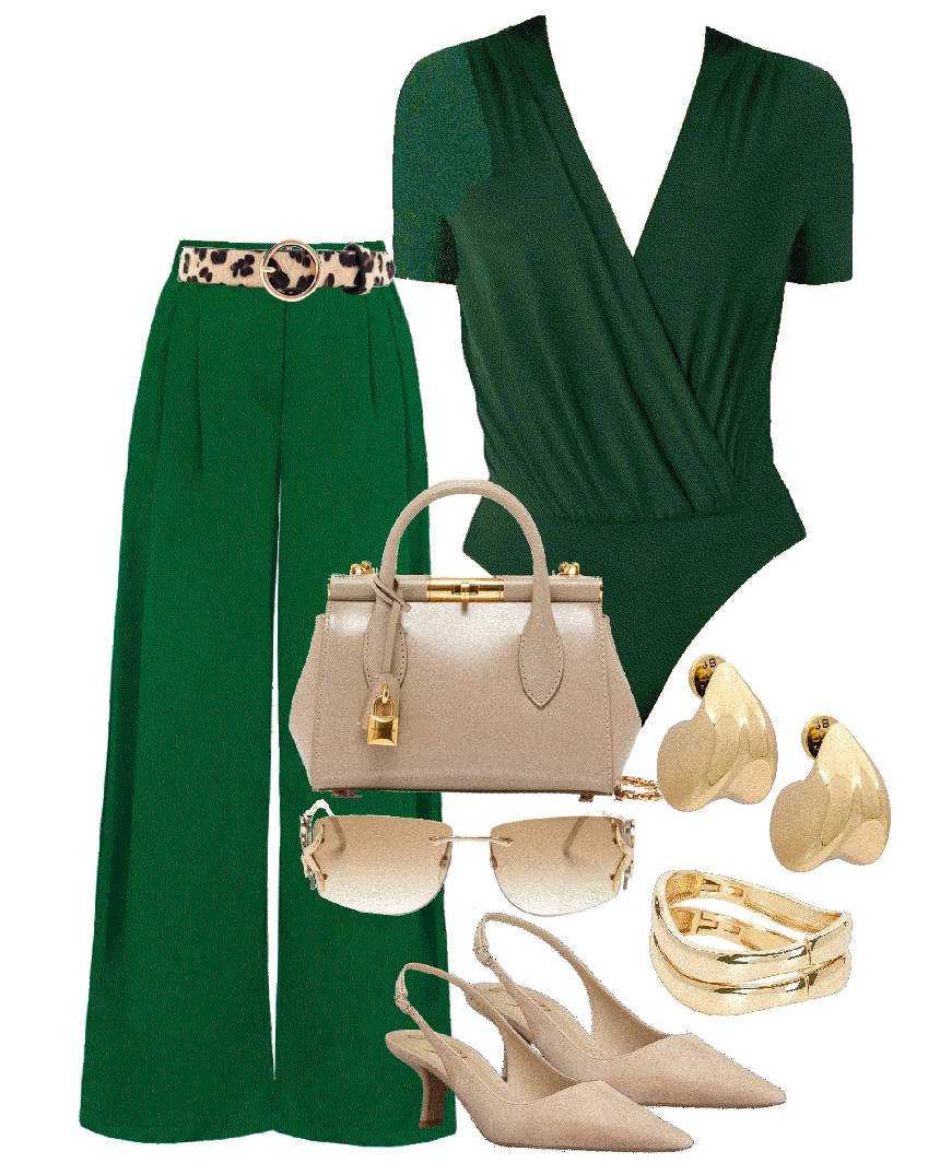 v-neckl blouse and wide leg pants