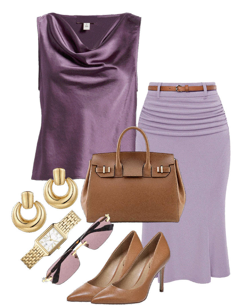 cowl neck blouse and skirt