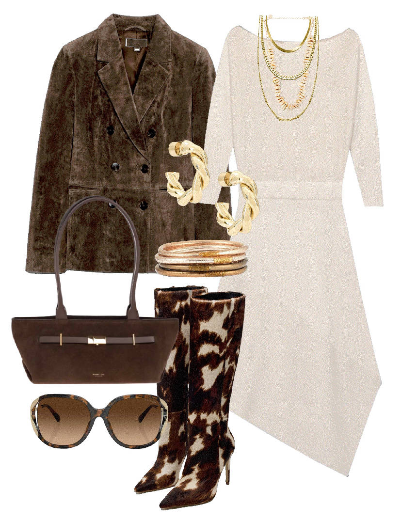 animal print boots with white dress