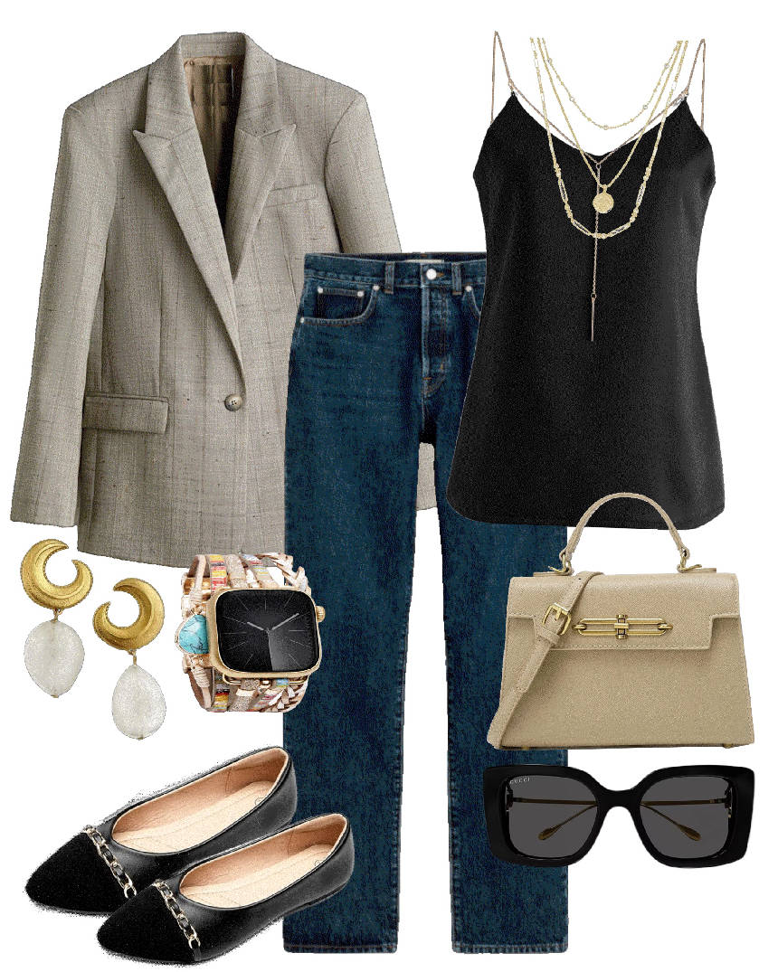 dark blue jeans and blazer