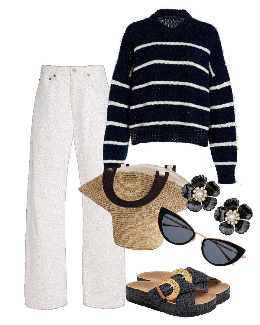 perfect outfit for a chilli Summer night with a raffia bag