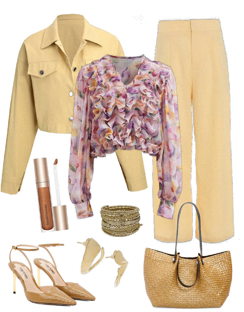 yellow wide leg pants and jacket