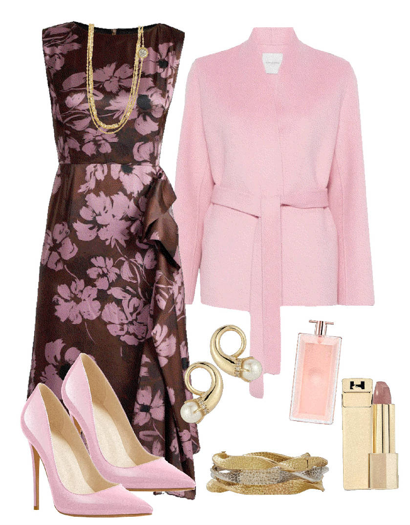 midi dress in pink and brown