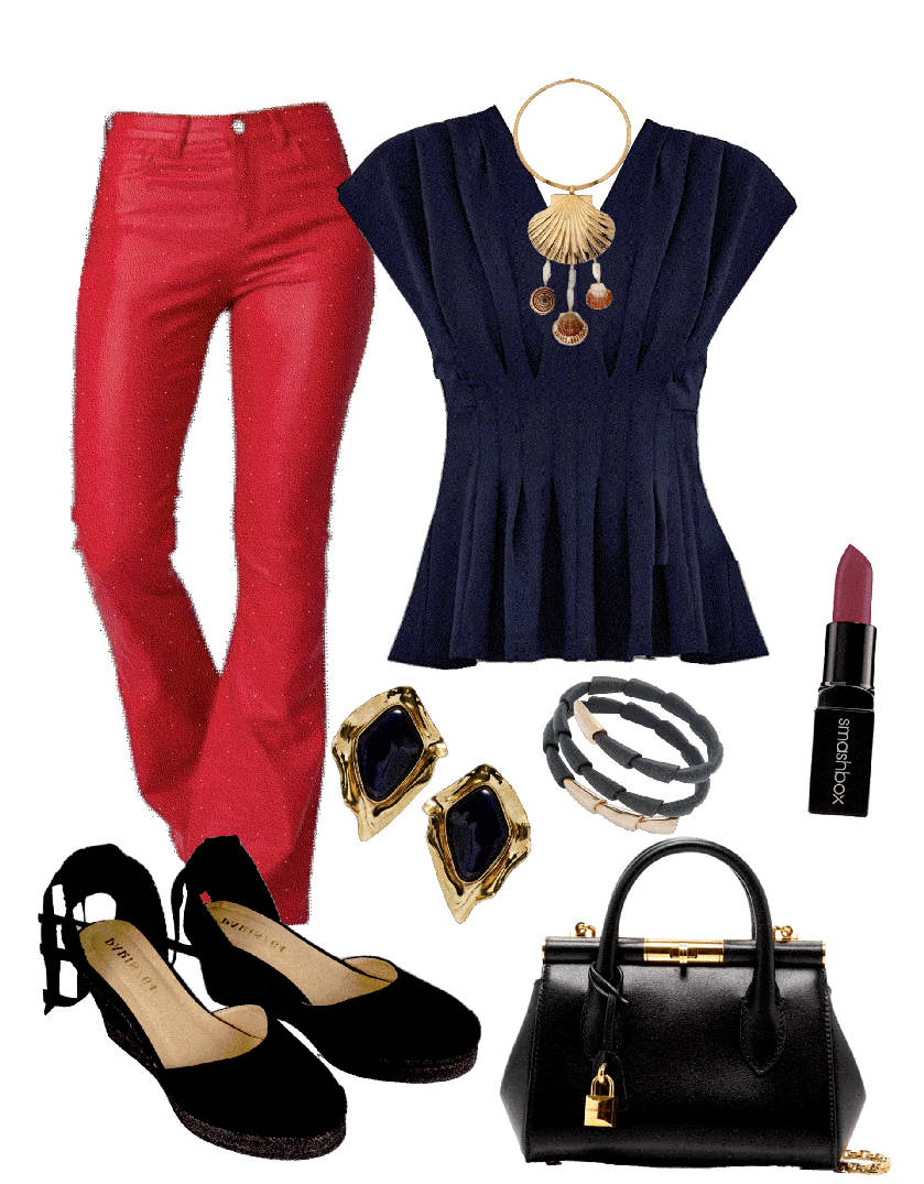 v-neck top and flare jeans