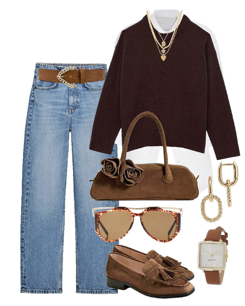 classic jeans and brown suede loafers