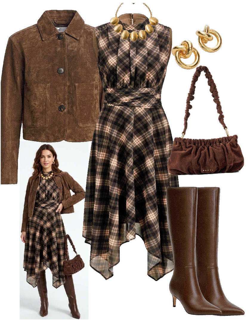 checked dress and boots