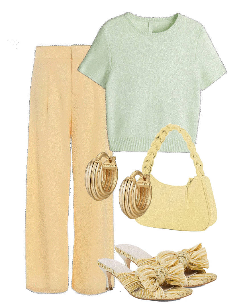 pastel color pants and sweater
