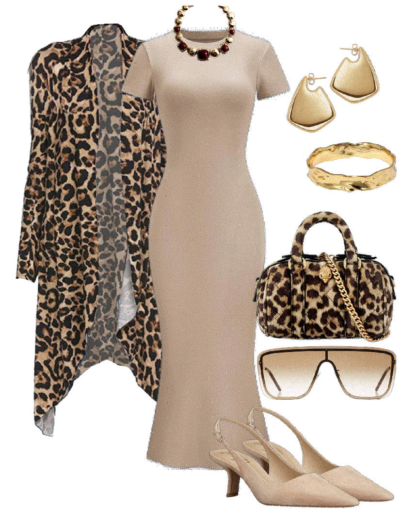 beige bodycon dress with beige kitten heels