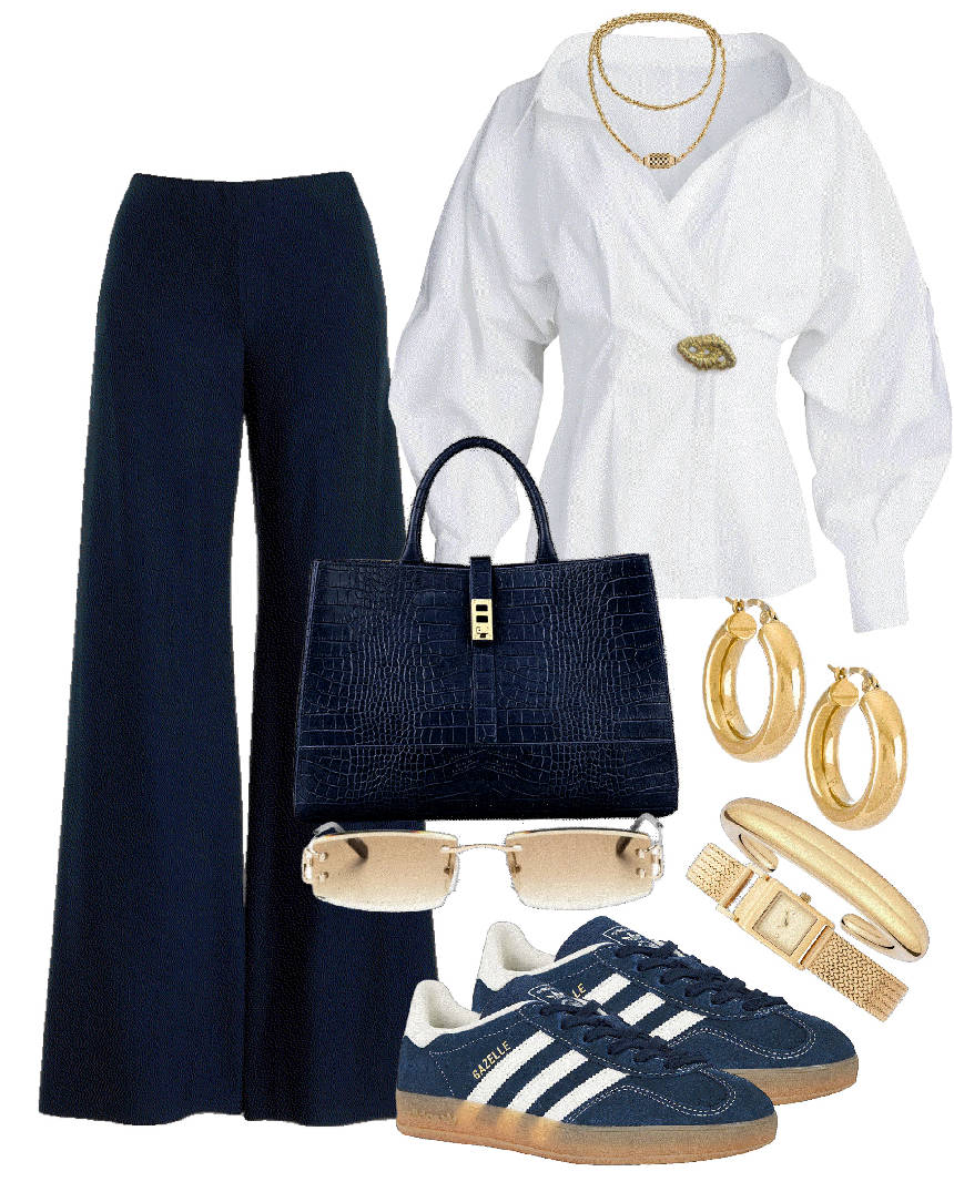 blue denim sneakers wit work style outfit