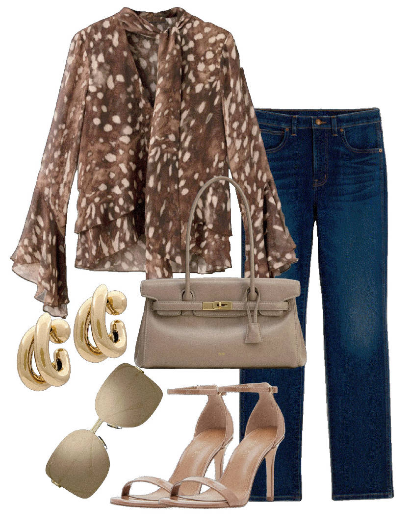 bambi print bohemian style blouse outfit