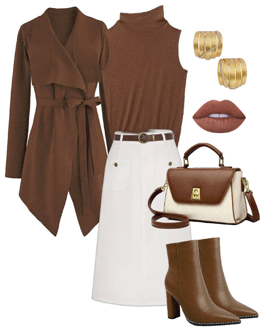 pointed toe ankle boots and denim skirt