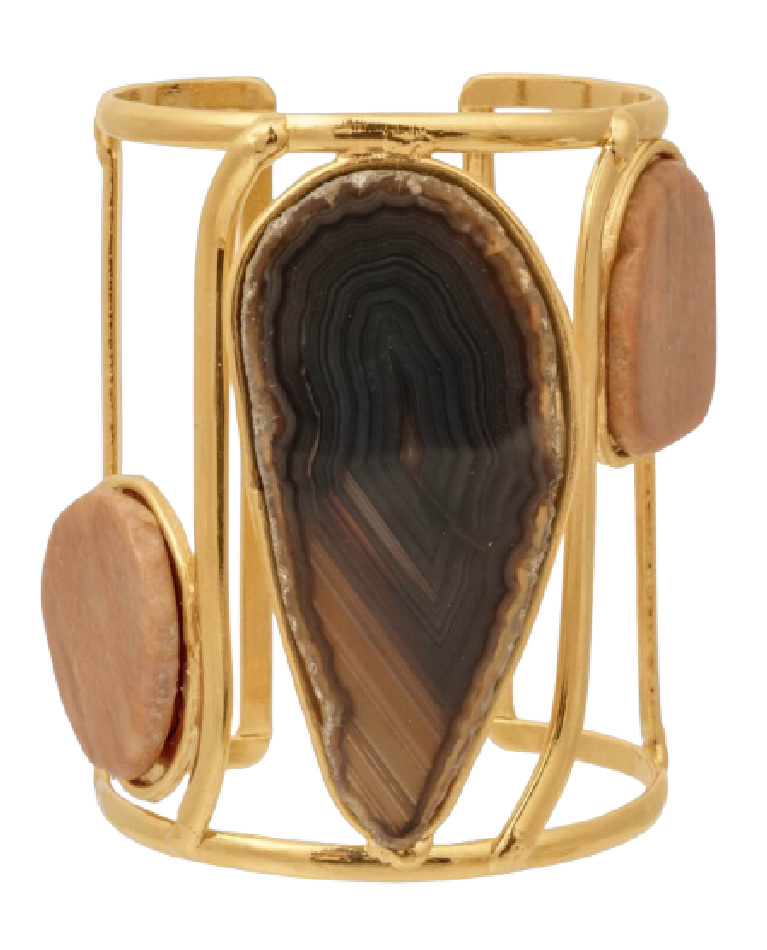 22kt Yellow Gold and brown stone Plated Dakota Cuff Bracelet Sylvia Toledano