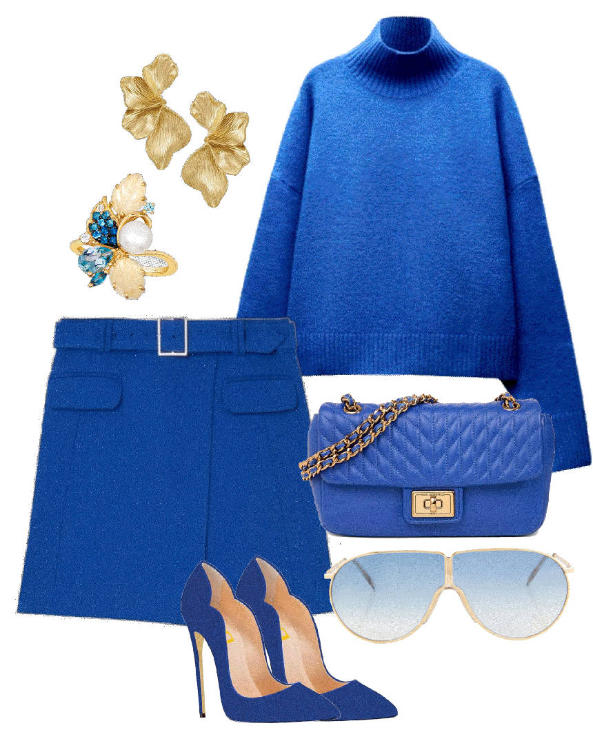 all electric blue mini skirt outfit