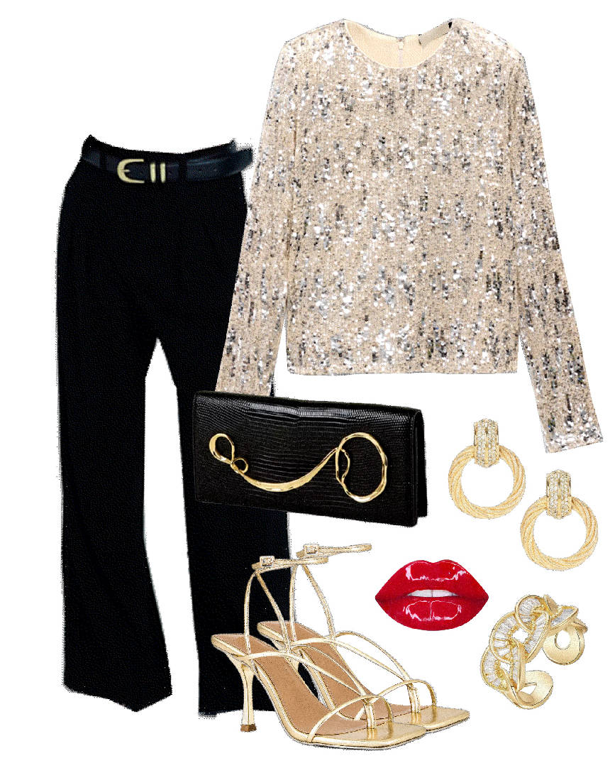 sequin top with black pants