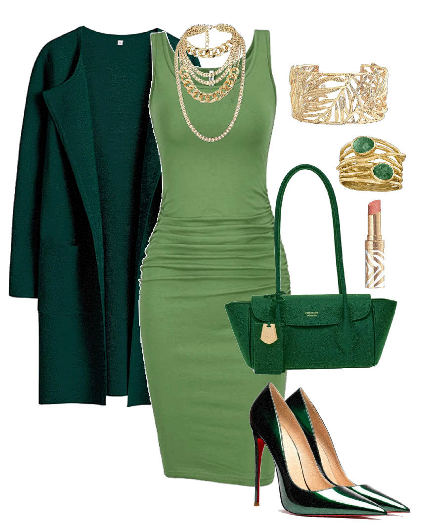 tendril greendress and dark green coat
