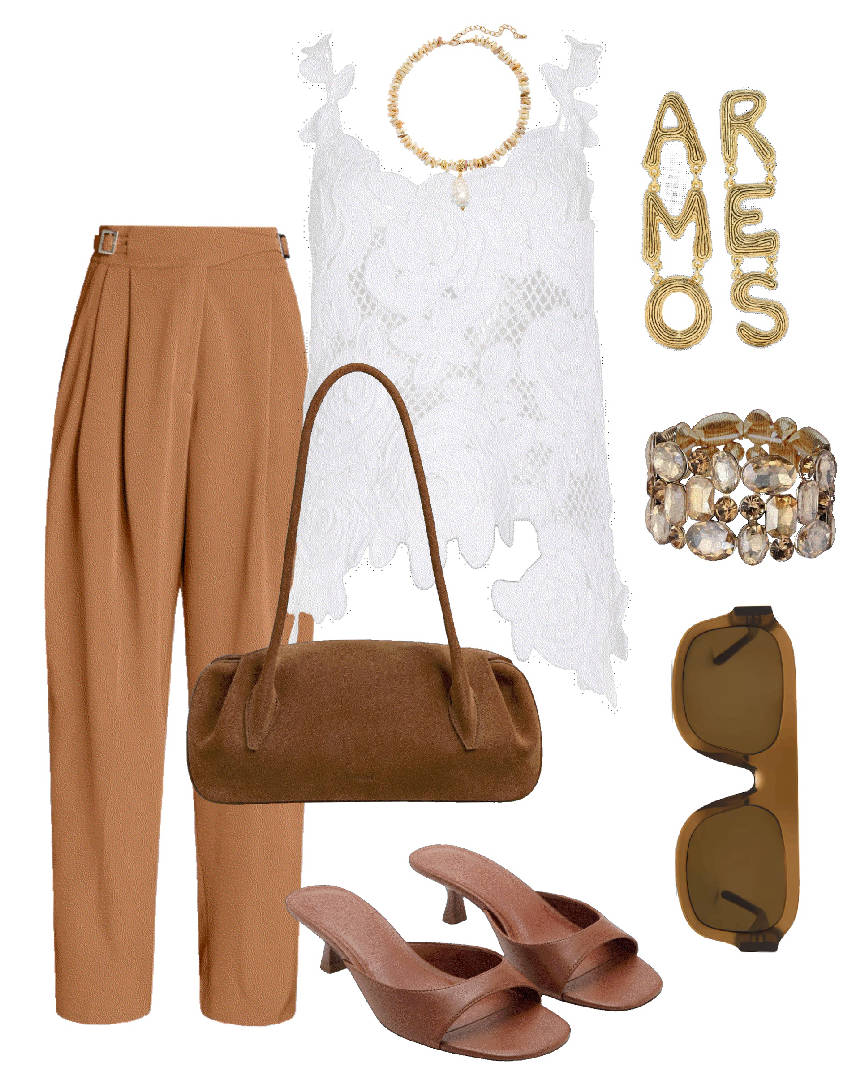 lace round neck top and tampered pants