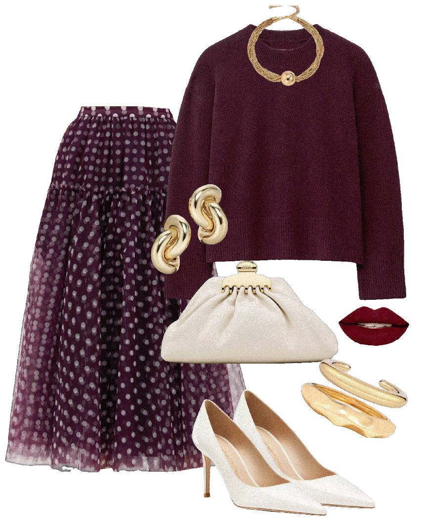 burgundy polka dot skirt