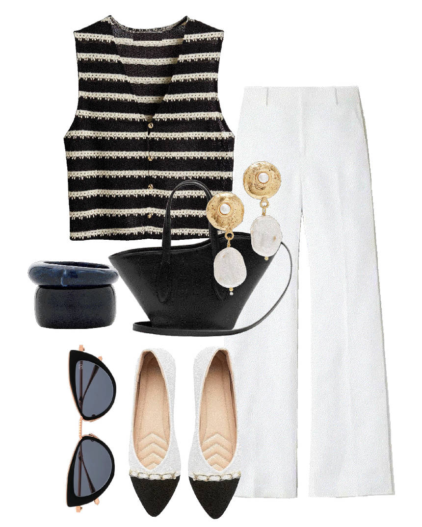 stripe vest styled with white pants